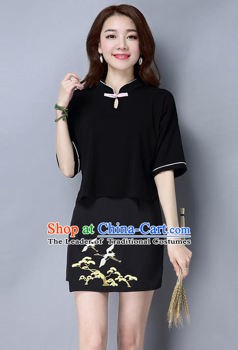 Traditional Ancient Chinese Young Women Cheongsam Dress Republic of China Tangsuit Stand Collar Blouse Dress Tang Suit Clothing for Women