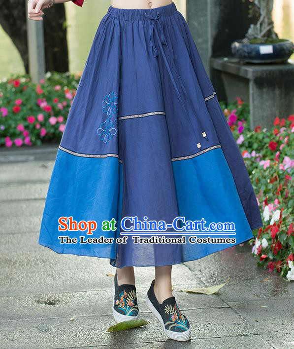 Traditional Ancient Chinese National Pleated Skirt Costume, Elegant Hanfu Embroidered Dress, China Tang Suit National Minority Retro Bust Skirt for Women