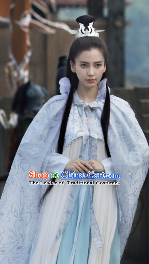 Traditional Ancient Chinese Elegant Female Swordsman Cape Costume, Chinese Warring States Period Dynasty Imperial Princess Fairy Cloak Dress, Cosplay Princess Chinese Nobility Hanfu Embroidered Mantle Clothing for Women
