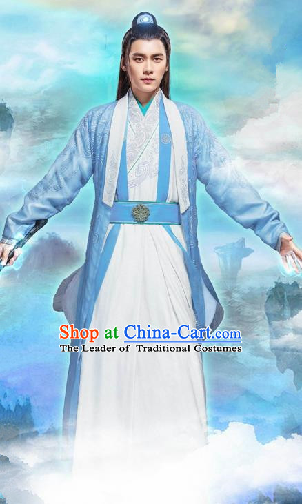 Traditional Ancient Chinese Swordsman Costume, Chinese Han Dynasty Jiang Hu Swordsman Robe, Cosplay Imperial Prince Chinese Bladesman Dandies Hanfu Embroidery Clothing for Men