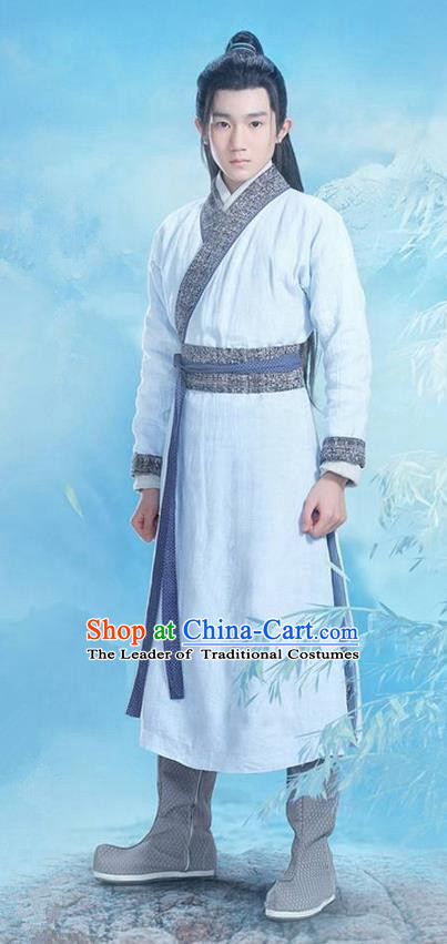 Traditional Ancient Chinese Swordsman Costume, Chinese Han Dynasty Jiang Hu Swordsman Robe, Cosplay Chinese Bladesman Hanfu Clothing for Men