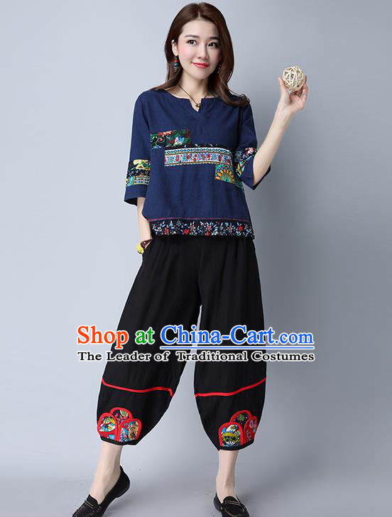 Traditional Chinese National Costume Plus Fours, Elegant Hanfu Patch Embroidered Black Bloomers, China Ethnic Minorities Tang Suit Pantalettes for Women
