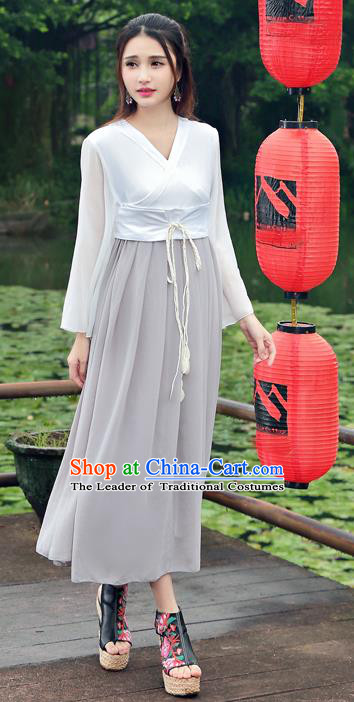 Traditional Ancient Chinese National Costume, Elegant Hanfu Mandarin Sleeve Dress, China Han Dynasty Cheongsam Upper Outer Garment Elegant Dress Clothing for Women