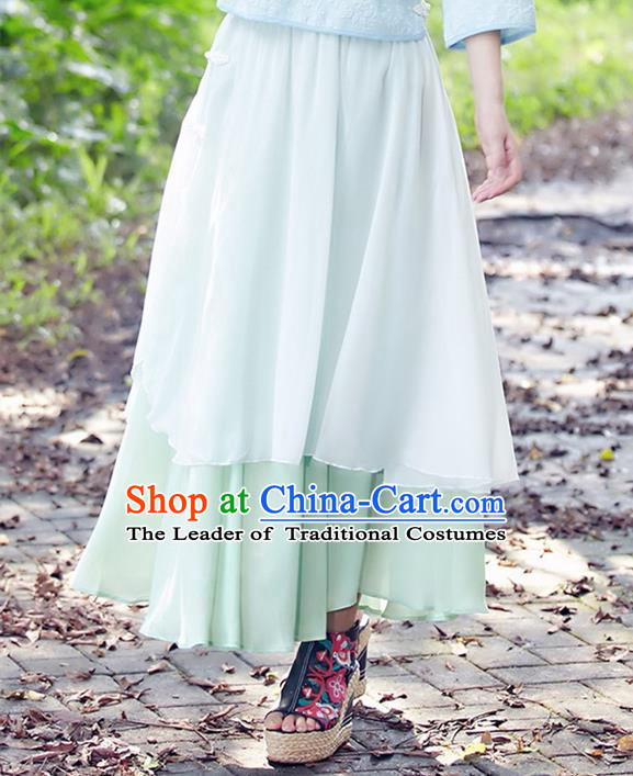 Traditional Ancient Chinese National Pleated Skirt Costume, Elegant Hanfu Chiffon Long Dress, China Tang Dynasty Bust Skirt for Women