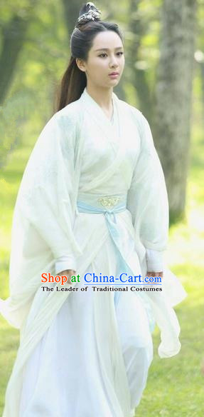 Traditional Ancient Chinese Elegant Female Swordsman Costume, Chinese Han Dynasty Imperial Princess Fairy Dress, Cosplay Chinese Television Drama Jade Dynasty Qing Yun Faction Peri Hanfu Trailing Clothing for Women
