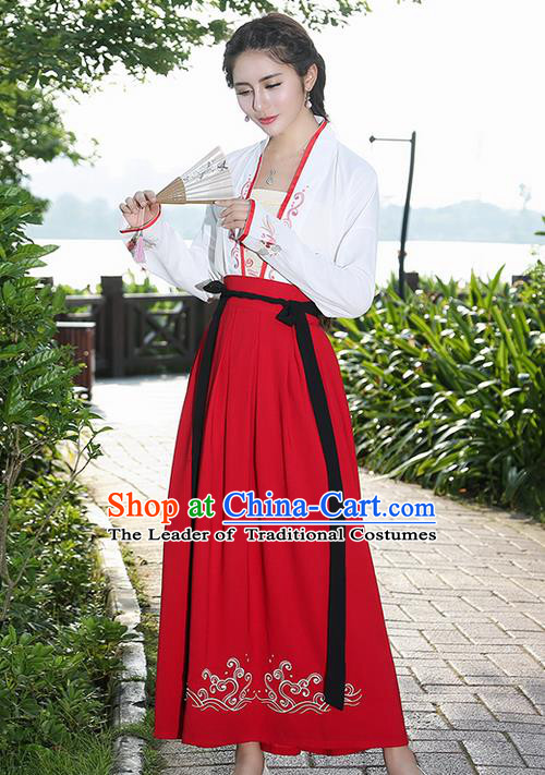 Traditional Ancient Chinese Costume, Elegant Hanfu Clothing Embroidered Blouse and Dress, China Ming Dynasty Princess Elegant Blouse and Skirt Complete Set for Women