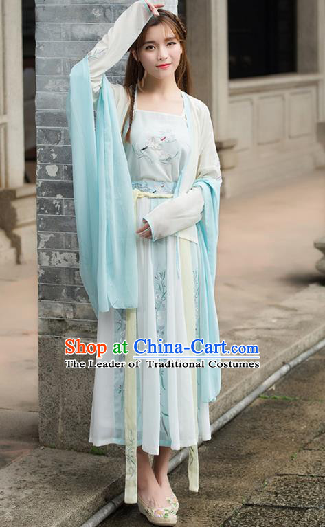 Traditional Ancient Chinese Costume, Elegant Hanfu Clothing Embroidered Cardigan Camisole Wearing Silks Blouse and Dress, China Tang Dynasty Palace Lady Elegant Blouse and Skirt Complete Set for Women