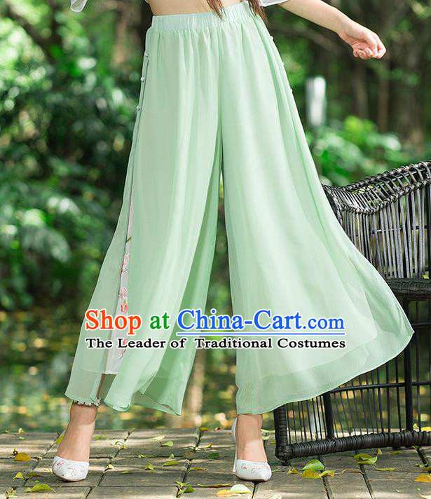 Traditional Chinese National Costume Loose Pants, Elegant Hanfu Embroidered Wide-leg Trousers, China Ethnic Minorities Folk Dance Baggy Pants for Women