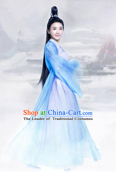 Traditional Ancient Chinese Elegant Swordsman Costume, Chinese Han Dynasty Young Lady Dress, Cosplay Chinese Television Drama Jade Dynasty Qing Yun Faction Princess Peri Hanfu Trailing Embroidery Clothing for Women