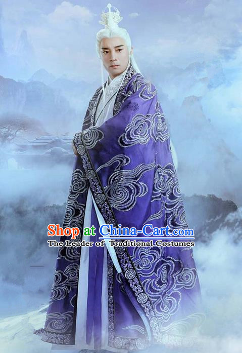 Traditional Ancient Chinese Elegant Swordsman Costume, Chinese Han Dynasty Taoist Priest Robes Kung fu Master Dress, Cosplay Chinese Television Drama Jade Dynasty Qing Yun Faction Owners Hanfu Embroidery Clothing for Men