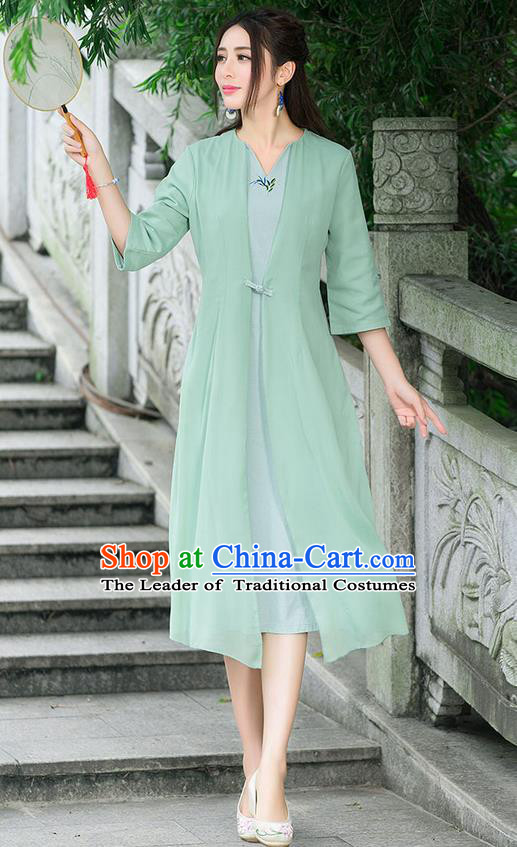 Traditional Ancient Chinese National Costume, Elegant Hanfu Mandarin Qipao Embroidery Flowers Green Dress, China Tang Suit Chirpaur Republic of China Cheongsam Elegant Dress Clothing for Women