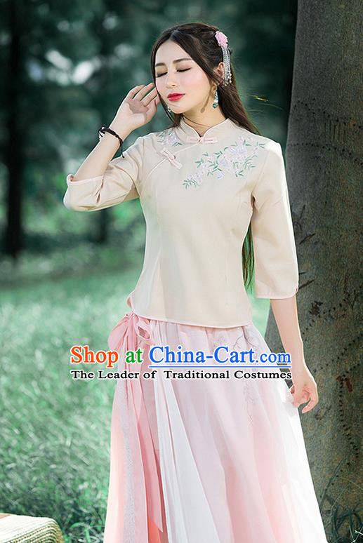 Traditional Ancient Chinese Young Women Cheongsam Dress Republic of China Tangsuit Stand Collar Blouse Dress Tang Suit Clothing for Women