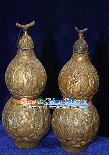 Traditional Chinese Miao Nationality Crafts Decoration Accessory Bronze Cucurbit, Hmong Handmade Chinese Fengshui Gourd Ornaments, Miao Ethnic Minority Exorcise Evil Calabash
