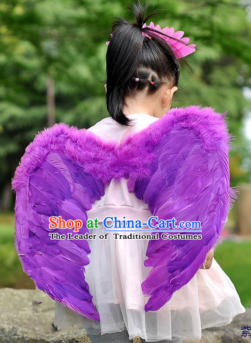 Chinese Children Kindergarten Stage Performance Prop Angel Purple Feather Butterfly Wings for Kids