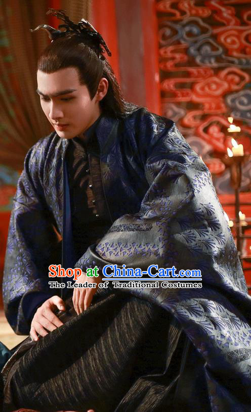 Traditional Ancient Chinese Nobility Childe Costume, Elegant Hanfu Male Lordling Dress, Cosplay Inferno Emperor Clothing, China Imperial Prince Embroidered Black Clothing for Men