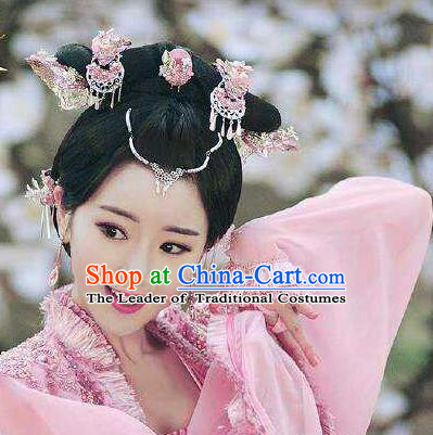 Traditional Handmade Chinese Ancient Classical Hair Accessories Complete Set, Han Dynasty Barrettes Hairpin, Hanfu Hair Sticks Hair Jewellery, Hair Fascinators Hairpins and Earrings for Women
