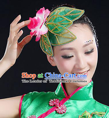Traditional Handmade Chinese Yangge Fan Dancing Classical Hair Accessories, Folk Dance Yangko Peacock Dance Lotus Headwear For Women