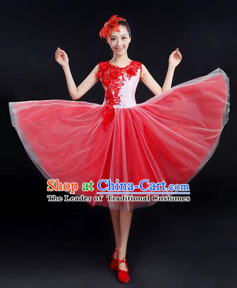 Traditional Chinese Modern Dancing Costume, Women Opening Classic Chorus Singing Group Dance Paillette Costume, Folk Dance Costume, Modern Dance Embroidered Dress for Women