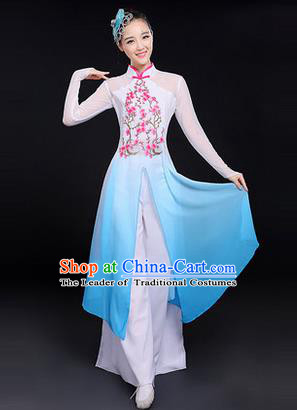 Traditional Chinese Modern Dancing Costume, Women Opening Classic Chorus Singing Group Dance Costume, Folk Dance Yangko Plum Blossom Costume, Modern Dance Blue Dress for Women