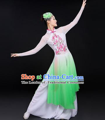 Traditional Chinese Modern Dancing Costume, Women Opening Classic Chorus Singing Group Dance Costume, Folk Dance Yangko Plum Blossom Costume, Modern Dance Green Dress for Women