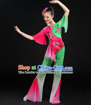 Traditional Chinese Yangge Fan Dancing Costume, Folk Dance Yangko Dress, Classic Dance Drum Dance Peony Clothing for Women