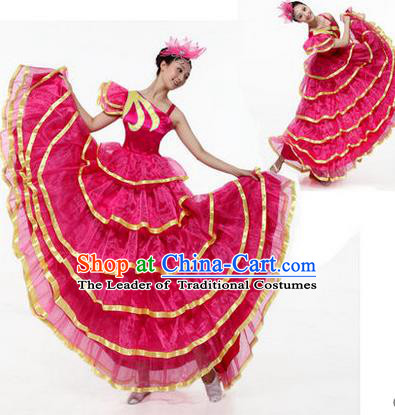 Traditional Chinese Modern Dancing Costume, Women Opening Classic Chorus Singing Group Dance Costume, Modern Dance Big Swing Pink Dress for Women