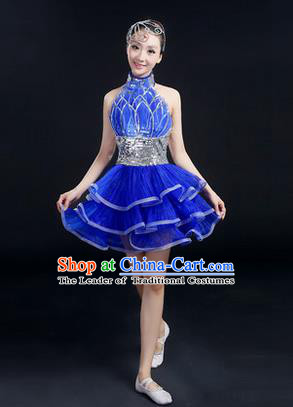 Traditional Modern Dancing Costume, Women Opening Classic Chorus Singing Group Dance Bubble Uniforms, Modern Dance Short Paillette Dress for Women