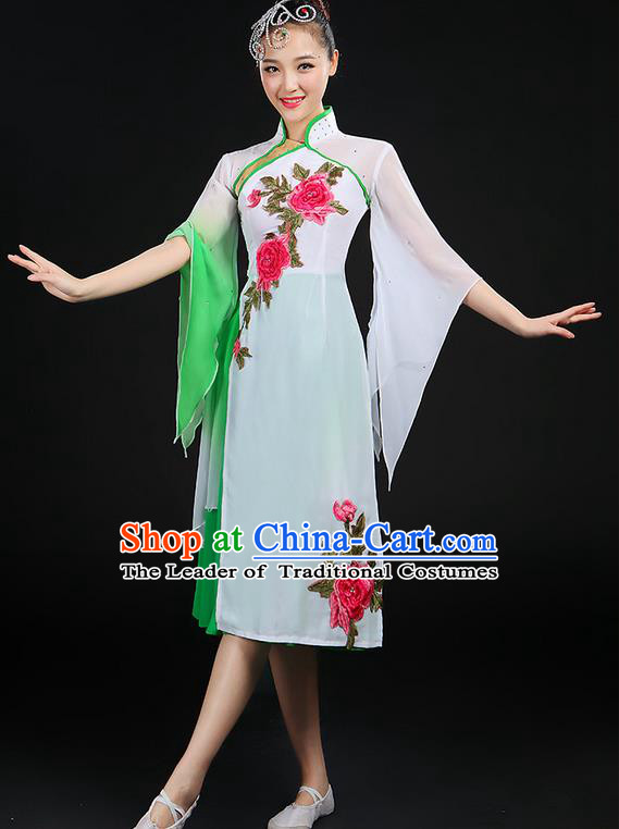 Traditional Chinese Yangge Fan Dancing Costume, Folk Dance Yangko Stand Collar Uniforms, Classic Dance Dress Drum Dance Peony Clothing for Women