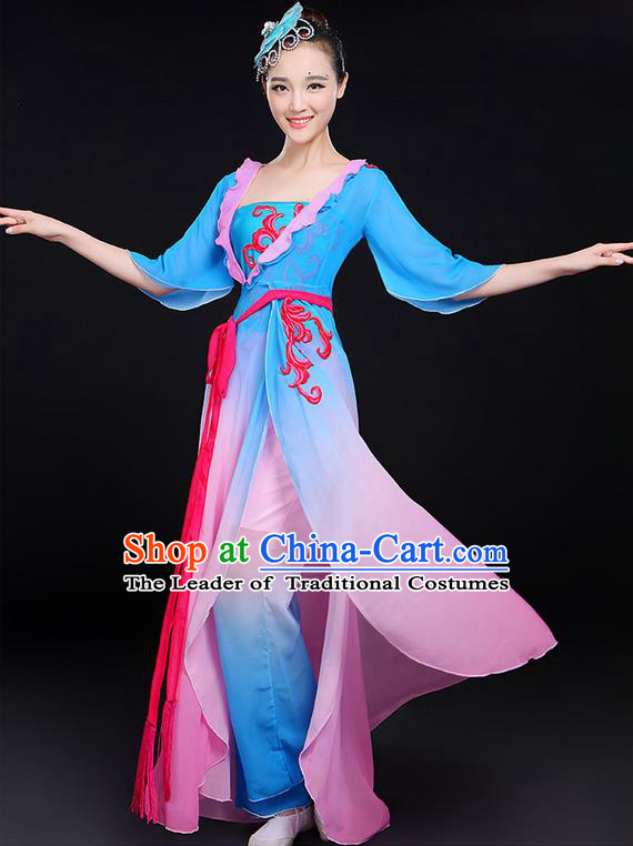 Traditional Chinese Yangge Fan Dancing Costume, Folk Dance Yangko Uniforms, Classic Dance Elegant Dress Drum Umbrella Dance Painting Lotus Clothing for Women