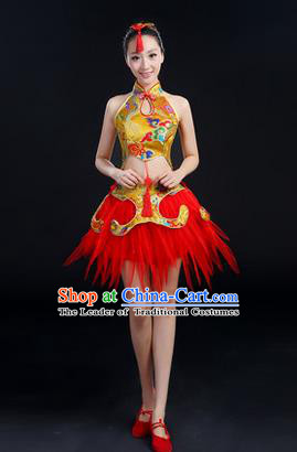 Traditional Chinese Yangge Fan Dancing Costume, Folk Dance Yangko Mandarin Collar Uniforms, Classic Dance Elegant Dress Drum Dance Clothing for Women