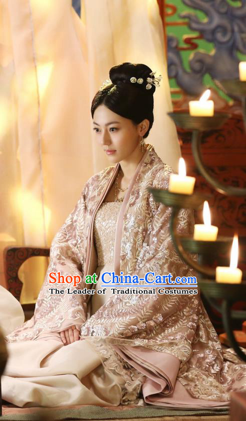Traditional Ancient Chinese Imperial Consort Costume, Elegant Hanfu Fairy Clothing Chinese Teleplay Ten great III of peach blossom Role Su Jin Han Dynasty Imperial Concubine Tailing Embroidered Clothing for Women