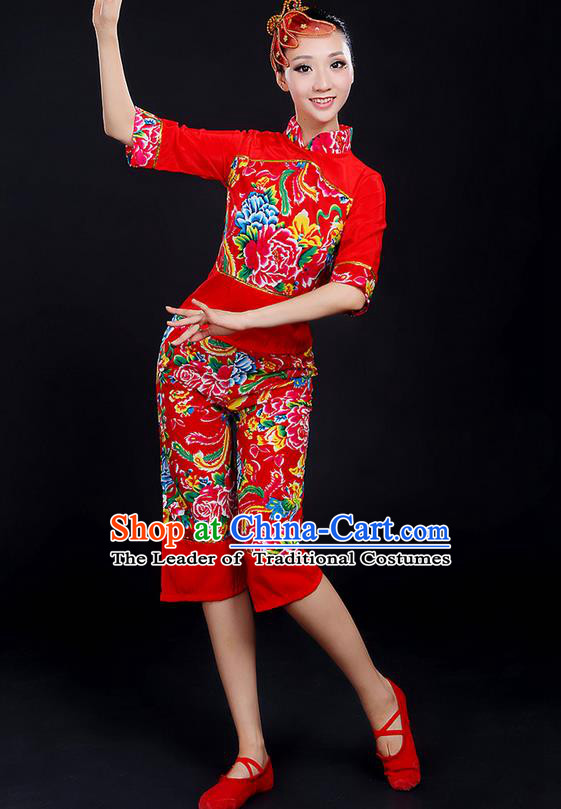 Traditional Chinese Yangge Fan Dancing Costume