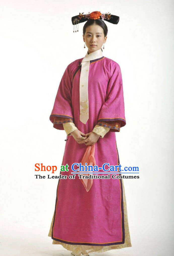 Traditional Ancient Chinese Imperial Princess Costume, Chinese Qing Dynasty Manchu Palace Lady Dress, Chinese Mandarin Robes Imperial Princess Embroidered Red Clothing for Women