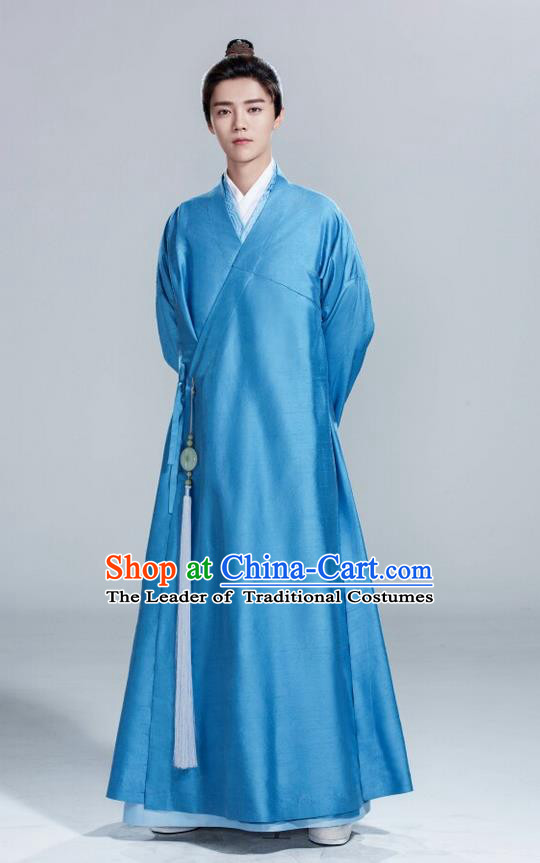 Traditional Ancient Chinese Nobility Childe Costume, Elegant Hanfu Male Lordling Dress, Cosplay China  Swordsman Blue Clothing for Men