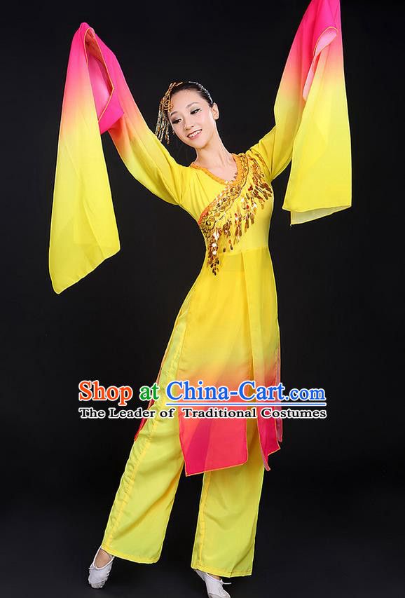 Traditional Chinese Yangge Fan Dancing Costume, Folk Dance Yangko Water Sleeve Paillette Uniforms, Classic Umbrella Dance Elegant Dress Drum Dance Clothing for Women