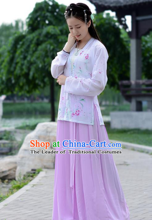 Traditional Ancient Chinese Young Lady Costume Embroidered Blouse Boob Tube Top and Pink Slip Skirt Complete Set , Elegant Hanfu Suits Clothing Chinese Song Dynasty Imperial Princess Dress Clothing for Women