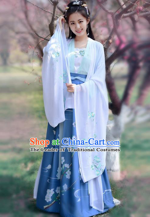 Traditional Ancient Chinese Young Lady Elegant Costume Embroidered Wide Sleeve Cardigan, Elegant Hanfu Clothing Chinese Jin Dynasty Imperial Princess Clothing for Women