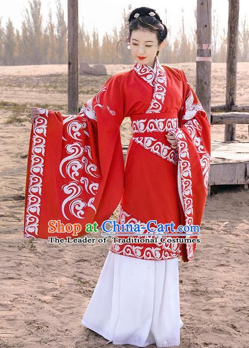 Traditional Ancient Chinese Young Lady Costume Embroidered Song Fringing and Corset Belt, Elegant Hanfu Curving-Front Unlined Garment Dress ChineseHan Dynasty Imperial Princess Dress Clothing for Women