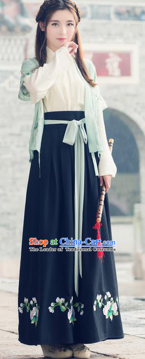 Traditional Ancient Chinese Costume, Elegant Hanfu Clothing Embroidered Green Half-Sleeves, China Han Dynasty Princess Elegant Clothing for Women