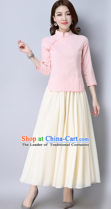Traditional Chinese National Costume, Elegant Hanfu Pink Slant Opening Blouse, China Tang Suit Retro Plated Buttons Chirpaur Blouse Cheong-sam Upper Outer Garment Qipao Shirts Clothing for Women