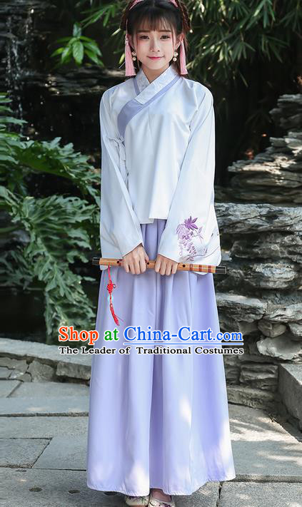 Traditional Ancient Chinese Costume, Elegant Hanfu Clothing Embroidered Slant Opening Blouse and Dress, China Ming Dynasty Princess Elegant Blouse and Slip Skirt Complete Set for Women