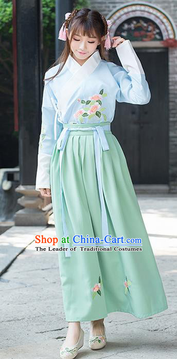 Traditional Ancient Chinese Young Lady Costume Embroidered Slip Skirt, Elegant Hanfu Suits Clothing Chinese Tang Dynasty Imperial Princess Bust Skirts for Women