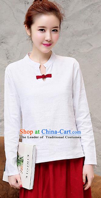 Traditional Chinese National Costume, Elegant Hanfu Stand Collar White T-Shirt, China Tang Suit Republic of China Plated Buttons Chirpaur Blouse Cheong-sam Upper Outer Garment Qipao Shirts Clothing for Women