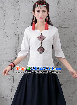 Traditional Chinese National Costume, Elegant Hanfu Embroidery T-Shirt, China Tang Suit Republic of China Plated Buttons Chirpaur Blouse Cheong-sam Upper Outer Garment Qipao Shirts Clothing for Women