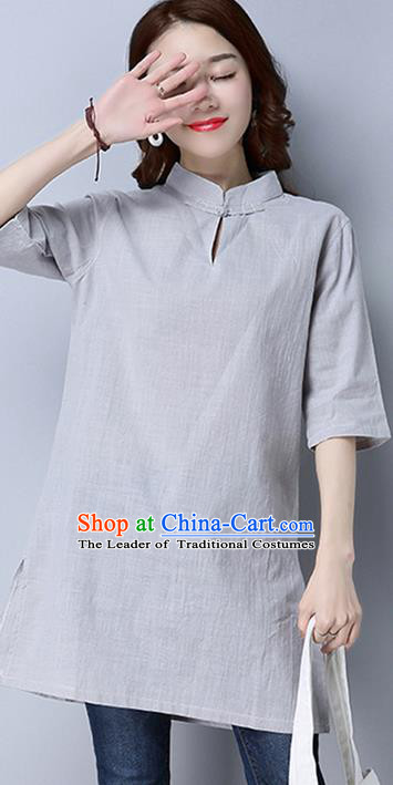 Traditional Ancient Chinese National Costume, Elegant Hanfu Mandarin Qipao Short Cheongsam Grey Dress, China Tang Suit Upper Outer Garment Elegant Dress Clothing for Women