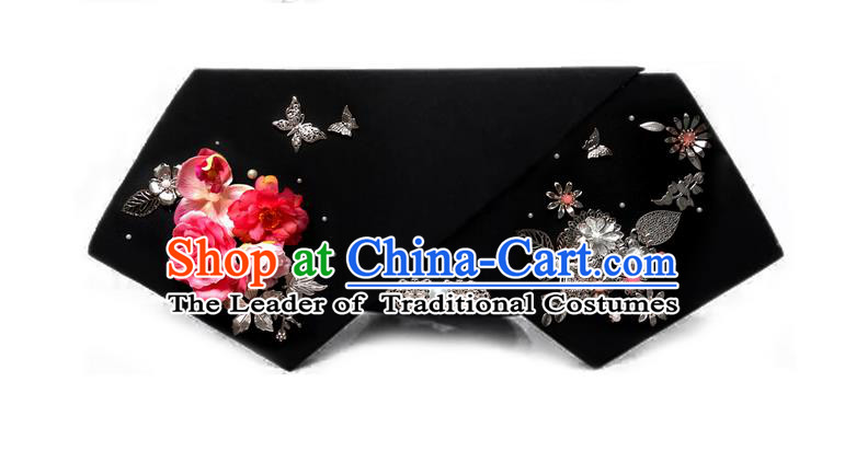 Traditional Ancient Chinese Hair Jewellery Accessories, Chinese Qing Dynasty Manchu Palace Lady Headwear Zhen Huan Big La fin Flowers Headpiece, Chinese Mandarin Imperial Concubine Flag Head Hat Decoration Accessories for Women
