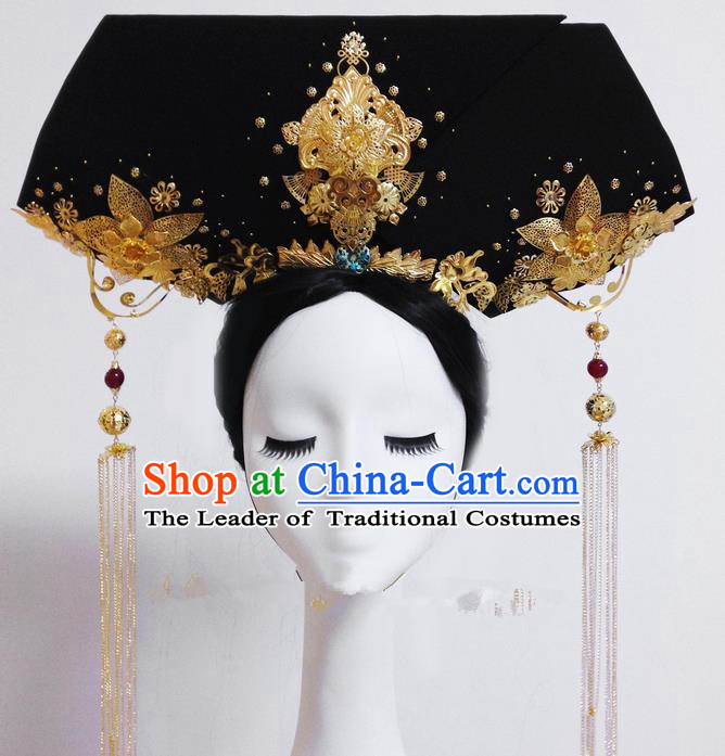 Traditional Ancient Chinese Imperial Consort Hair Jewellery Accessories, Chinese Qing Dynasty Manchu Palace Lady Headwear Zhen Huan Tassel Big La fin Headpiece, Chinese Mandarin Imperial Concubine Flag Head Hat Decoration Accessories for Women