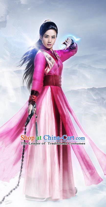 Traditional Ancient Chinese Chivalrous Swordswoman Costume, Chinese Ming Dynasty Heroine Young Lady Red Dress, Cosplay Chinese Television Drama Flying Daggers Hanfu Clothing for Women
