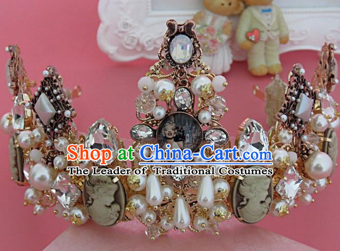 Top Grade Handmade Chinese Classical Hair Accessories, Children Baroque Style Headband Pearl Princess Royal Crown Coronet, Hair Sticks Hair Jewellery, Hair Clasp for Kids Girls