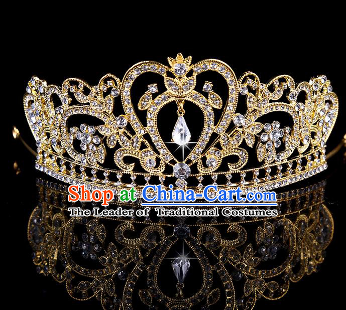 Top Grade Handmade Chinese Classical Hair Accessories, Children Headband Crystal Crown Gold Coronet, Hair Sticks Hair Jewellery, Hair Clasp for Kids Girls